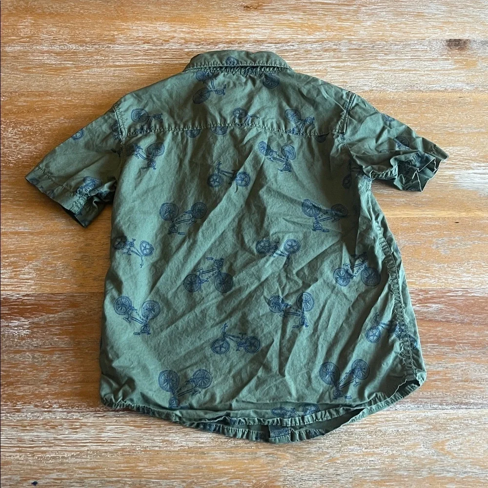 Carter's Olive Green Bicycle Print Button Down Shirt SZ 5T